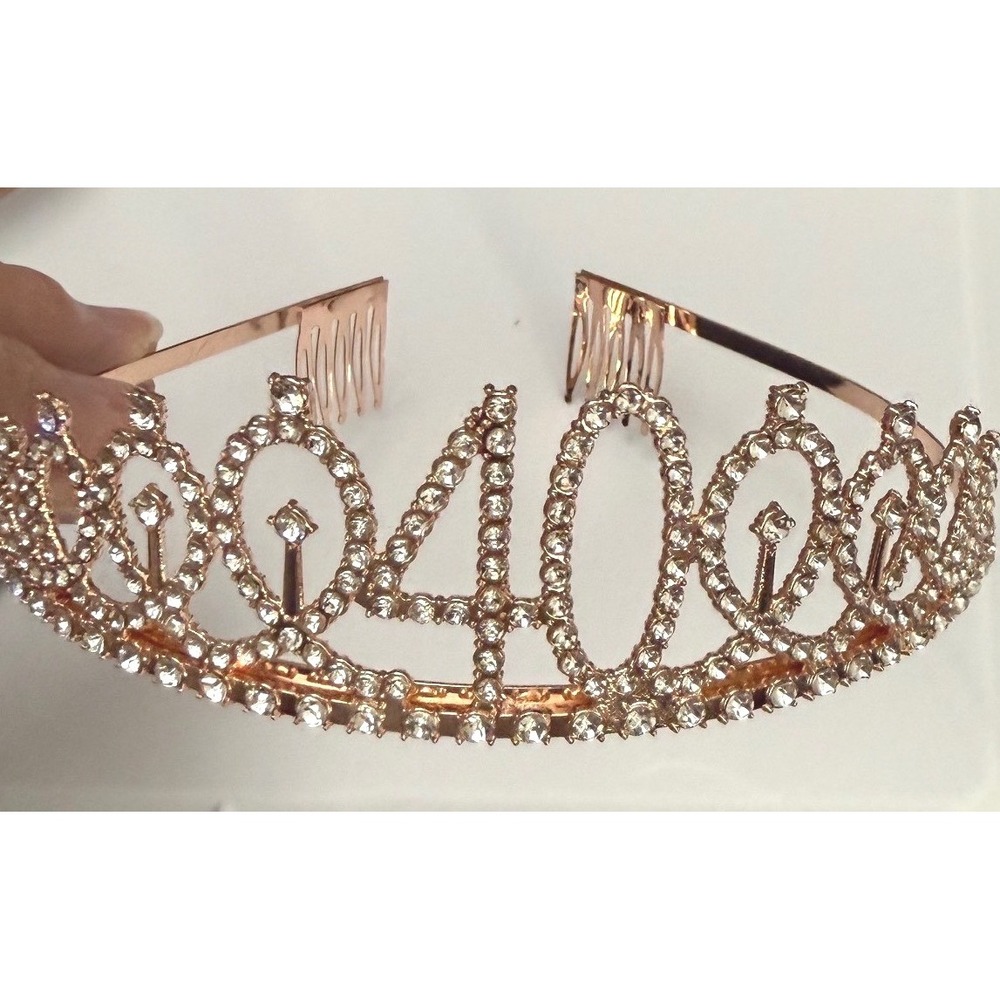 Rose Gold 40th Birthday Tiara Rhinestone Crystal Milestone Party Crown Headband